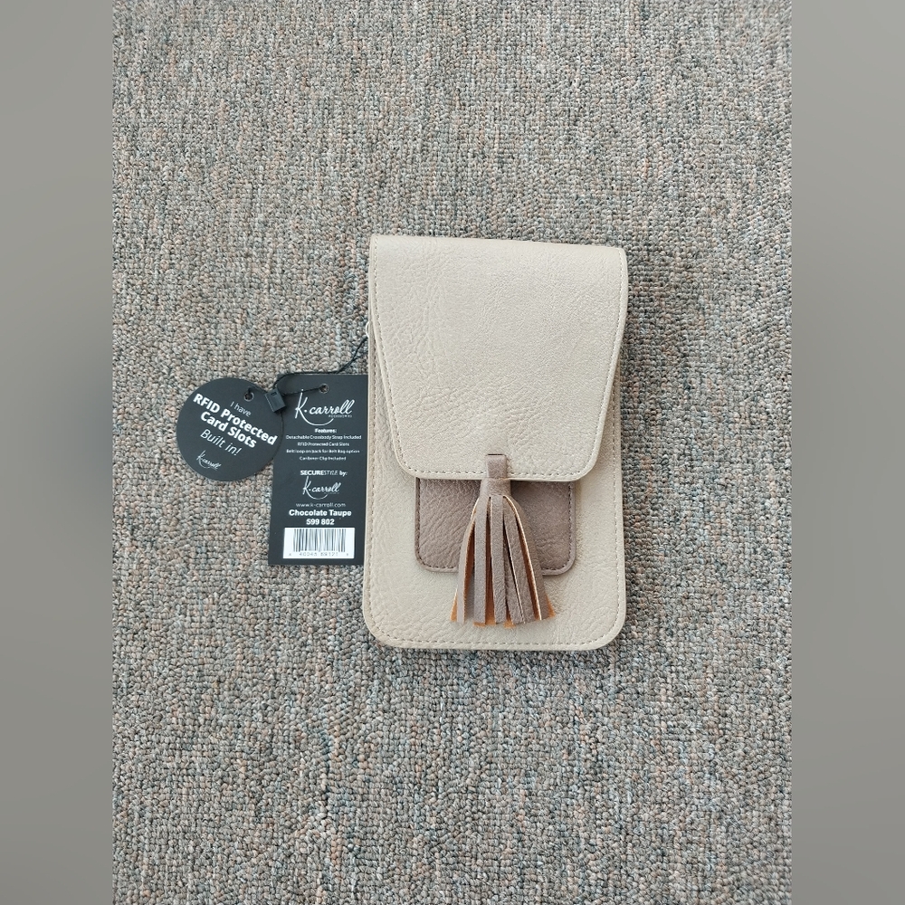 NWT K.Carroll Chocolate Taupe 599 802 Crossbody Bag w/ RFID Protected Card Slots